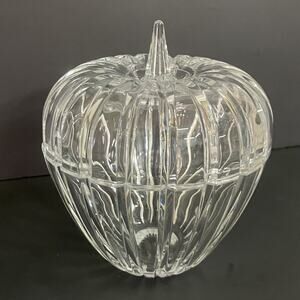 VTG Full Leaded Crystal "Apple" Candy/Nut Dish with Lid USA 6.5”h x 5"w